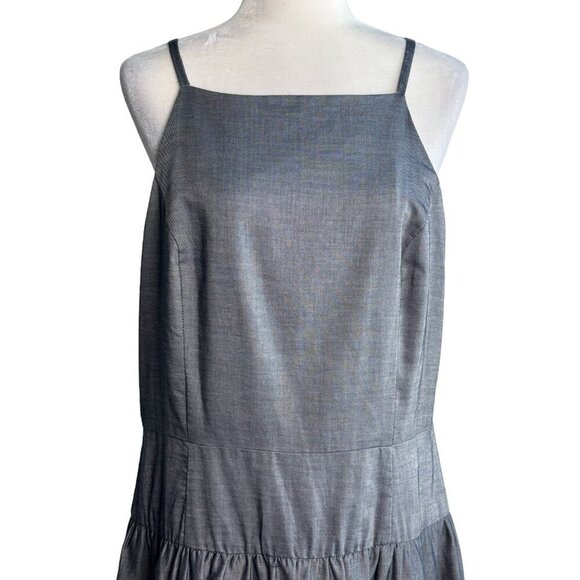 Ann Taylor Tiered Cream Lace Hem Chambray Sleeveless Dress Women's Size 14 - Picture 3 of 9